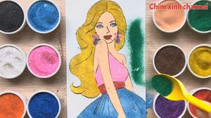 Đồ chơi trẻ em TÔ MÀU TRANH CÁT BÚP BÊ BARBIE - Sand painting Barbie toys kids (Chim Xinh)