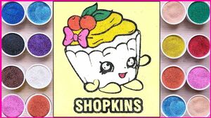 Đồ chơi tô màu tranh cát SHOPKINS bánh dâu - Colored sand painting shopkins toys kids (Chim Xinh)