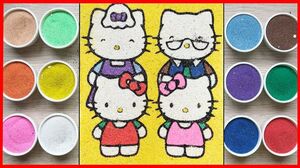 Đồ chơi TÔ MÀU TRANH CÁT HELLO KITTY gia đình / Colored sand painting Kitty's family (Chim Xinh)