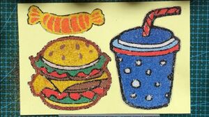 Đồ chơi TÔ MÀU TRANH CÁT nước ngọt và bánh hambuger - Gliter sand painting fastfood (Chim Xinh)