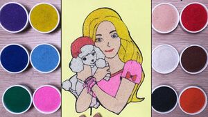 Đồ chơi trẻ em TÔ MÀU TRANH CÁT búp bê Barbie & cún cưng - Barbie colored sand painting  (Chim Xinh)