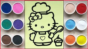Đồ chơi tô màu tranh cát mèo Hello Kitty làm bếp / Colored sand painting kitty chef toys (Chim Xinh)
