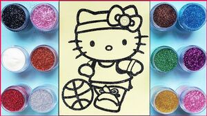 Đồ chơi tô màu kim tuyến Hello Kitty đá banh / Glitter Kitty play soccer coloring for kids(Chimxinh)
