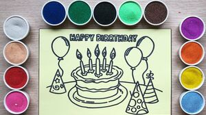 Tô màu tranh cát bánh sinh nhật dễ thương - Birthday cake sand painting toys - Đồ chơi Chim Xinh