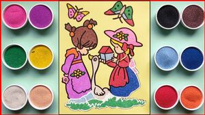 Đồ chơi TÔ MÀU TRANH CÁT 2 CÔ CÔNG CHÚA & HOA - Colored sand painting princess toys (Chim Xinh)