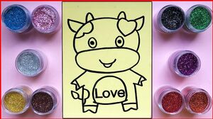 Tô màu tranh cát bằng kim tuyến, hình con bò sữa - Glitter coloring milk cow toys (Chim Xinh)