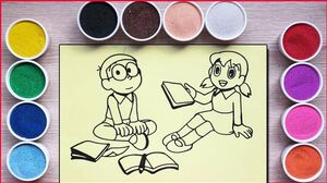 Đồ chơi tô màu tranh cát Nobita & Xuka học bài - Colored sand painting nobita shizuka (Chim Xinh)