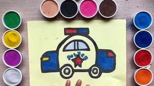 Đồ chơi TÔ MÀU TRANH CÁT XE CẢNH SÁT - Colored sand painting police car toys (Chim Xinh)