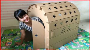 Tự làm ngôi nhà bằng thùng giấy carton siêu đẹp, có đèn và đồ chơi - Make house for kids (Chim Xinh)