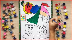 Đồ chơi trẻ em TÔ MÀU NƯỚC CON THUYỀN BƠI NGOÀI BIỂN - Coloring the boat toys (Chim Xinh)
