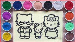 Đồ chơi TÔ MÀU TRANH CÁT MÈO GIA ĐÌNH HELLO KITTY - Colored sand painting kitty toys (Chim xinh)