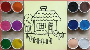 Đồ chơi trẻ em TÔ MÀU TRANH CÁT NGÔI NHÀ HẠNH PHÚC - Colored sand painting house toys (Chim Xinh)