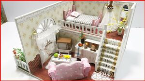 DIY Miniature Dollhouse - Đồ chơi nhà búp bê 2 tầng có giường ngủ, bàn ghế, tivi... (Chim Xinh)