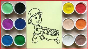 Đồ chơi trẻ em TÔ MÀU TRANH CÁT CHÚ THỢ XÂY DỰNG - Colored sand painting toys (Chim Xinh)