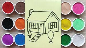 Đồ chơi trẻ em TÔ MÀU TRANH CÁT NGÔI NHÀ NÔNG THÔN - Colored sand painting house (Chim Xinh)