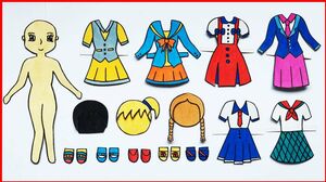 Tự làm búp bê giấy - Thiết kế quần áo đồng phục học sinh đi học - Paper doll craft (Chim Xinh)