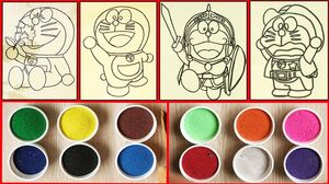 Đồ chơi trẻ em TÔ MÀU TRANH CÁT MÈO ĐÔRÊMON TỔNG HỢP - Colored sand painting toys (Chim Xinh)