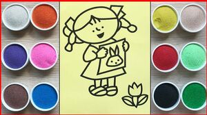 Đồ chơi trẻ em TÔ MÀU TRANH CÁT CÔ GÁI ĐỌC SÁCH CON THỎ - Colored sand painting toys (Chim Xinh)