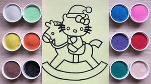 Đồ chơi trẻ em, TÔ MÀU TRANH CÁT MÈO HELLO KITTY cưỡi ngựa, Colored sand painting Kitty (Chim Xinh