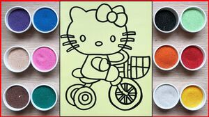 Tô màu tranh cát mèo Hello Kitty đạp xe - Coloring Hello Kitty cycling (Chim Xinh)