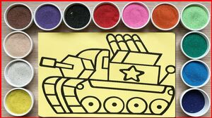 Đồ chơi tô màu tranh cát xe tăng chiên đấu - Colored sand painting tankcar (Chim Xinh)