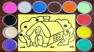 Đồ chơi TÔ MÀU TRANH CÁT NGÔI NHÀ & CÁI CÂY - Sand painting house toys for kids (Chim Xinh)