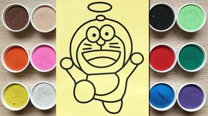 Đồ chơi trẻ em TÔ MÀU TRANH CÁT MÈO ĐÔRÊMON ĐANG BAY Sand painting Doraemon toys kids (Chim Xinh)
