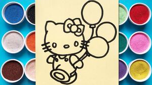 Tô màu tranh cát mèo Hello Kitty & bóng bay -Learn colors with hello kitty sand painting (Chim Xinh)