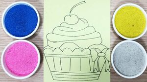 Tô màu tranh cát bánh ngọt cupcake - Coloring cupcake with sand toys - Đồ chơi trẻ em Chim Xinh
