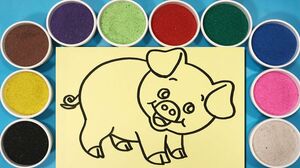 Đồ chơi trẻ em TÔ  MÀU TRANH CÁT CON LỢN HỒNG - Colors sand painting pig toys (Chim Xinh)