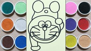 Chị Chim Xinh tô màu tranh cát Đôrêmon chổng ngược - Learn colors with sand painting toys - Đồ chơi