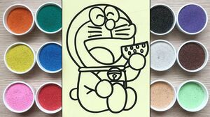 Chị Chim Xinh TÔ MÀU TRANH CÁT ĐÔRÊMON ĂN DƯA HẤU - Đồ chơi trẻ em - Colored Sand Painting Toys