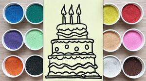 TÔ MÀU TRANH CÁT BÁNH SINH NHẬT 3 TẦNG - Colored Sand Painting birthday cake (Chim Xinh)