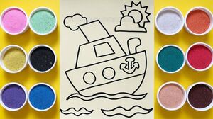 Chị Chim Xinh TÔ MÀU TRANH CÁT CHIẾC TÀU TRÊN BIỂN - Đồ chơi trẻ em - Colored sand painting toys