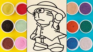 Chị Chim Xinh TÔ MÀU TRANH CÁT ĐÔRÊMON CAO BỒI - Đồ chơi trẻ em - Colored sand painting toys