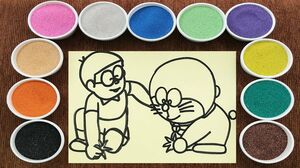 Chị Chim Xinh TÔ MÀU TRANH CÁT NÔBITA & ĐÔRAÊMON - Đồ chơi trẻ em - Colored sand painting toys