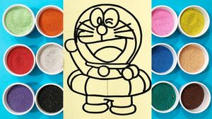Chị Chim Xinh TÔ MÀU TRANH CÁT ĐÔRAÊMON TẮM BIỂN - Đồ chơi trẻ em - Colored Sand Painting toys