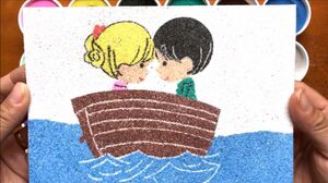 Đồ chơi trẻ em TÔ MÀU TRANH CÁT ĐI CHƠI THUYỀN Learn colors Sand painting toys (chị Chim Xinh)
