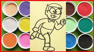 Đồ chơi trẻ em TÔ MÀU TRANH CÁT NÔBITA phim ĐÔRÊMON -Learn Colors Sand Painting Toys (chị Chim Xinh)
