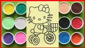 Đồ chơi trẻ em TÔ MÀU TRANH CÁT mèo Hello Kitty đạp xe Learn Colors Sand Painting Toys (Chim Xinh)