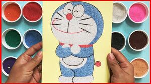 Đồ chơi trẻ em TÔ MÀU TRANH CÁT mèo ú Đôraêmon cùng chị Chim Xinh Learn colors Sand painting toys