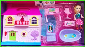 Đồ chơi trẻ em NHÀ BÚP BÊ MINI có bàn ghế, tủ, bồn tắm, máy tính màu hồng Toys for Kids (Chim Xinh)