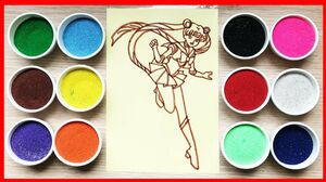 TÔ TRANH CÁT THỦY THỦ MẶT TRĂNG Sailor Moon cùng chị Chim Xinh - Learn colors Sand Painting