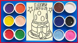 Tô màu tranh cát chiếc bánh sinh nhật 2 tầng có nơ siêu đẹp Learn color, Sand painting (Chim Xinh)