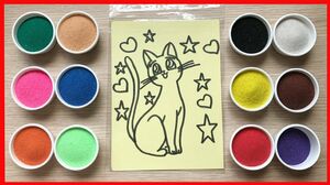 Đồ chơi trẻ em TÔ MÀU TRANH CÁT CHÚ MÈO đáng yêu | Learn colors, Sand painting (Chim Xinh)