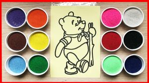 Tô màu tranh cát gấu Pooh tinh nghịch dễ thương cùng chị chị Chim Xinh, Learn colors Sand Painting