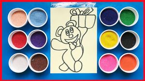 Learn color, Sand Painting Đồ chơi TÔ MÀU TRANH CÁT GẤU CON ÔM QUÀ (Chim Xinh)