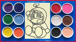 Tô màu tranh cát Doraemon bay cùng chong chóng tre, Learn color, Sand Painting (Chim Xinh)
