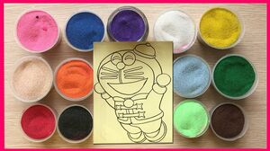 Video đồ chơi trẻ em TÔ MÀU TRANH CÁT MÈO MÁY ĐÔRÊMON - Colored Sand Painting Doremon (Chim Xinh)