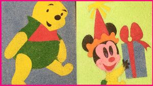Đồ chơi trẻ em tô tranh cát sắc màu hình chuột mickey và gấu pooh dễ thương cùng với chị Chim Xinh